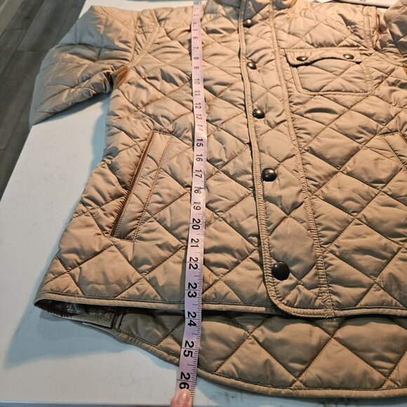 Ralph Lauren Quilted Barn Jacket Medium Leather Trim Tan Utility Trucker Coat - Picture 16 of 16